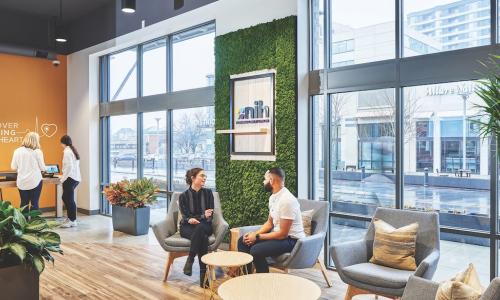 This branch of NIH Federal Credit Union in Maryland incorporates nature and wellness into its design to celebrate the mission and passion of healthcare workers