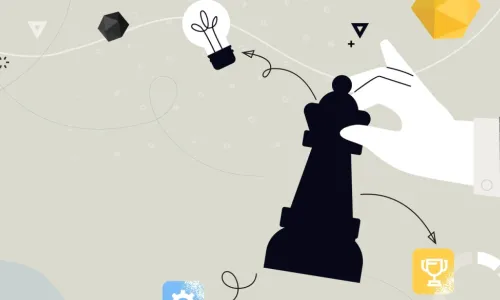 illustration of a hand holding a black chess piece