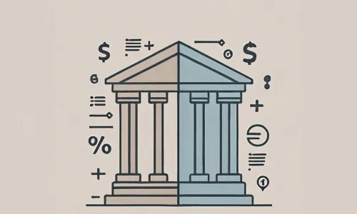 iconography of bank building surrounded by mathematical images