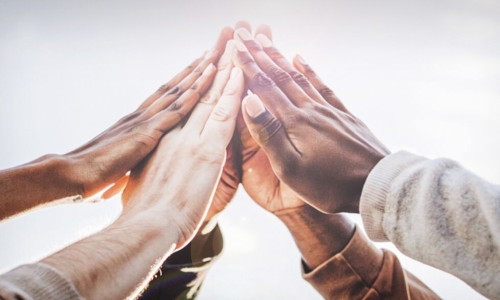 hand come together in center of image