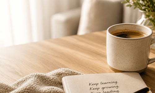 coffee cup and journal on table